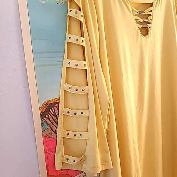 New York Laundry Yellow Easter Spring 3/4 Sleeve 3XL Tunic Cut Out Sleeve / Neck - Picture 4 of 5